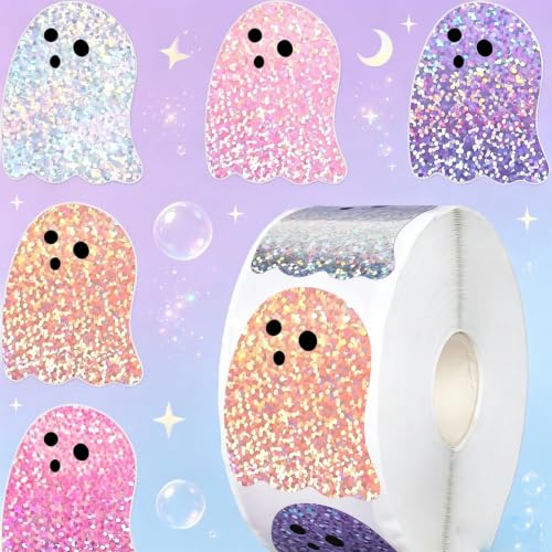 Glitter Ghost Roll Stickers Halloween Decorative Labels for Craft Party - style: Glitter Ghost