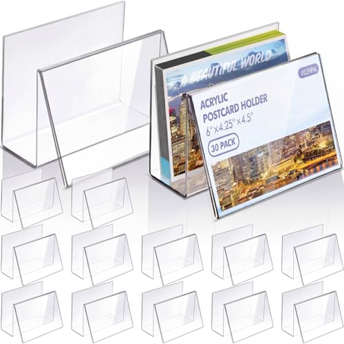 Vicenpal 4 Pcs Clear Acrylic Postcard Holder Stand, Office Home School