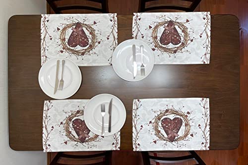 Set of 4 Rustic Country Hearts Placemats 18x13 Inches - color: Heart Placemats