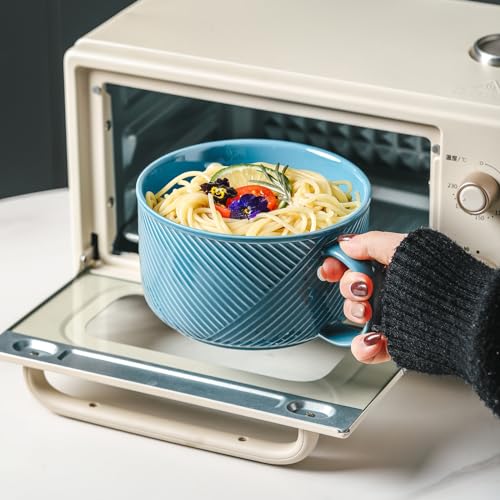Ceramic Soup Bowl with Handle, 38 oz Microwave Safe, Sky Blue - color: Sky Blue