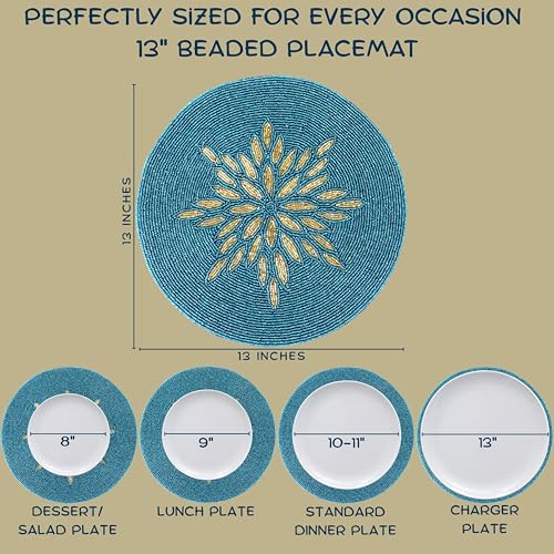 ALPHA Living HOME Beaded Table Mat, 13" Round, Gold Teal - color: Gold Teal, size: Set of 1