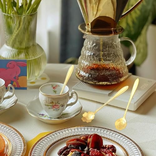 4 Pcs Mini Flower Spoon Coffee Teaspoon Stirring Spoon for Tea and Coffee Party, Desserts(Gold)