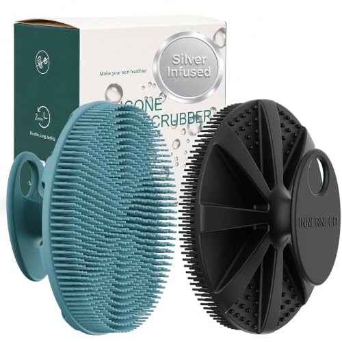 INNERNEED Food-Grade Soft Silicone Body Scrubber Brush, Silver Zinc Infused - color: Black+drak Green-silver