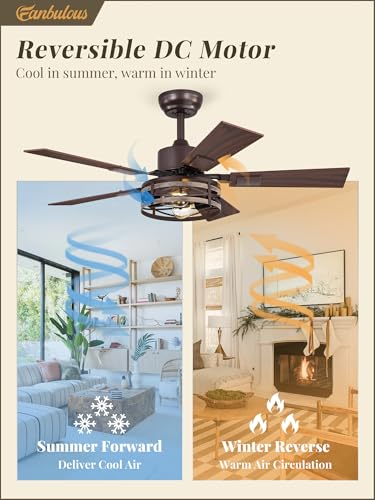 Fanbulous Farmhouse Ceiling Fan with Light & Remote, 42" Caged, DC Motor - color: Oil Bronze, size: 42 Inch