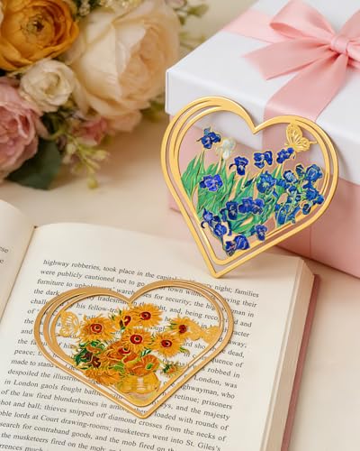 4pcs Metal Clip Heart Bookmarks for Reading Women, Van Gogh Monet Oil Painting Cute Hollow Butterfly Corner Page Book Marks for Women,Teachers Students,Reading Accessories Gifts for Book Lovers - style: Heart-4PCS
