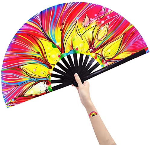 Large Folding Hand Fan Rave Fans, Fire Phoenix - color: Fire Phoenix