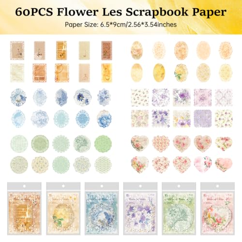 60 Sheet Hollow lace Scrapbook Paper Set, 6 Packs Decorative Paper，for Letter Writing，Scrapbook paper，Junk Journal Supplies，DIY Collage，Card Making Supplies，Collage Background - color: J