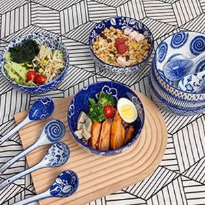 28Oz Ceramic Ramen Noodle Pho Bowl Set with Chopstick&Spoon&Gift box - size: 6in Floral Grassed Pattern