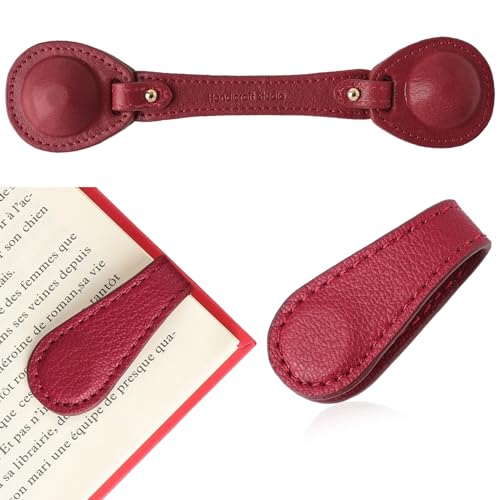 Leather Weighted Bookmarks Page Holder for Women Men, Magnetic Bookmarks for Reading, Book Accessories Gift for Book Lovers Teachers Writers Authors Poets (Wine) - color: Bm11+bph03-wine