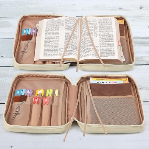 FINDCOZY Bible Cover for Women, Medium Carrying Case for Regular Bible - color: Taslan Beige, size: Medium