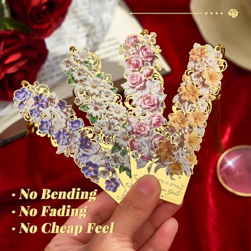 4 PCS Floral Metal Bookmark, Courtly Style Book Marks for Reading Women, Teachers, Unique Book Lovers Gift - style: Courtly Flower
