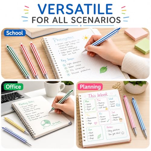 8 Pack Retractable Gel Pens 1.0 mm Striped Aesthetic School Supplies Smooth Writing Colored Ink Click Pen For Note Taking Cute Office Stationery Gift Set