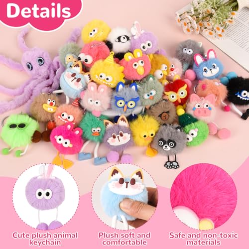 LiYiQ 30 Pcs Cute Plush Keychains Kawaii Keychain Bulk for Birthday Goodie Bags Pinata Toys Classroom Prizes Party Favors