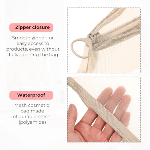 3 PCS Makeup Brush Pouch, Mesh Makeup Bag, Nylon Zipper Pouch, Mesh Makeups Brush Bag, Portable Clear Travel Cosmetic Bags, Small Organizer for Home Office Accessories