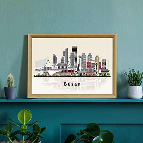 Pera Print Busan Poster, South Korea Illustration Skyline City Poster, Modern Skyline Busan Poster, Cityscape and Landmark Print, Home-Office Wall Art Decoration - 18x24 Inches - color: Busan - South Korea, size: 24"L x 18"W