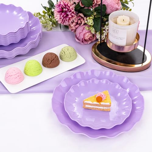 LIYH 24Pcs Purple Plastic Plates Reusable For Party Dinner Events&Birthdays - color: Purple, size: 24(12 Guests)