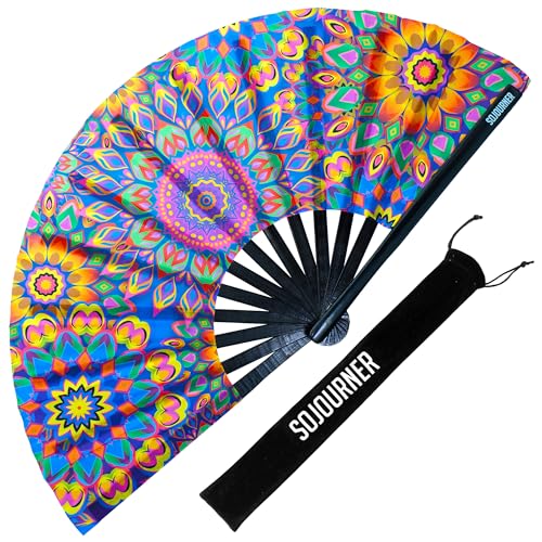 SoJourner Folding Rave Fan, Mandala Trippy Wonders - color: Mandala Trippy Wonders