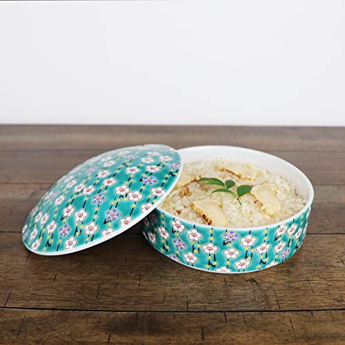 Traditional Japanese Bento Box, 3-tiered, Kutani Ware SK453 (Plum white flower design) - color: Plum white flower design
