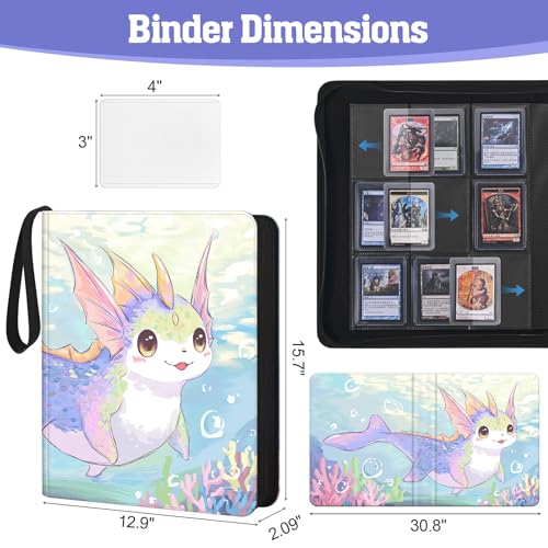 Top Loader Binder, Holds 360 Top Loaders, 9 Pocket Side-Loading Binder with Full-Zip Closure for Standard 3" x 4" Toploaders, Acid-Free PVC-Free Pages, Purple Coral Axolotl - color: Purple Coral Axolotl