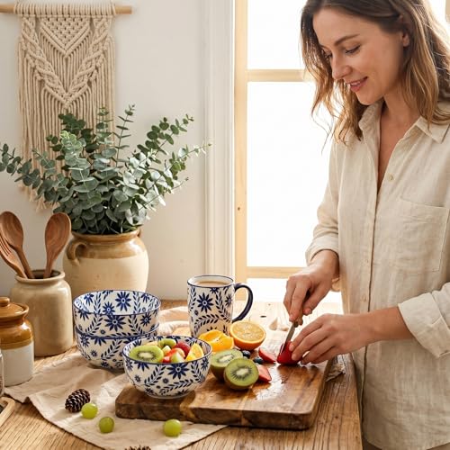 Soup Bowls, 28 Ounce Ceramic Cereal Bowls Set of 6 - color: Assorted Mix