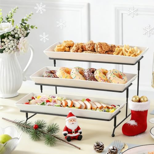MALACASA 3 Tier Serving Trays, White Porcelain Serving Platters, 14 Inch - color: White, size: 14 Inch