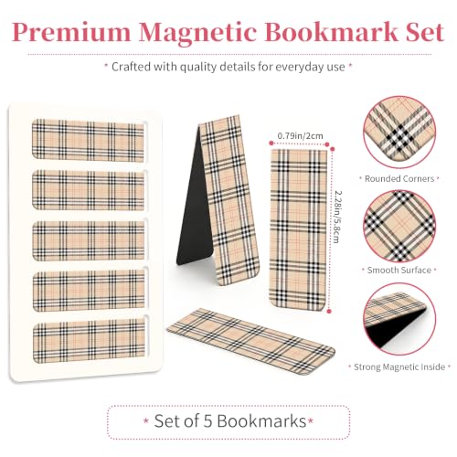 5 Pieces Magnetic Bookmarks, Cute Magnet Bookmark Clips, Colorful Page Markers for Books, Reading Supplies for Book Lovers, Women and Men Luxury Plaid - color: Luxury Plaid