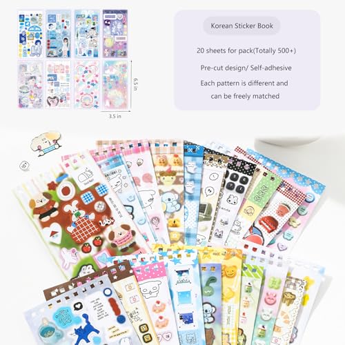 20 Sheets Kawaii Sticker Book Set,500+ Korean Japanese Stickers Book for Journaling,Cute Aesthetic Stickers for Scrapbooking,Planner,Notenook,DIY Craft(Emotional Specimen) - color: Whimsical
