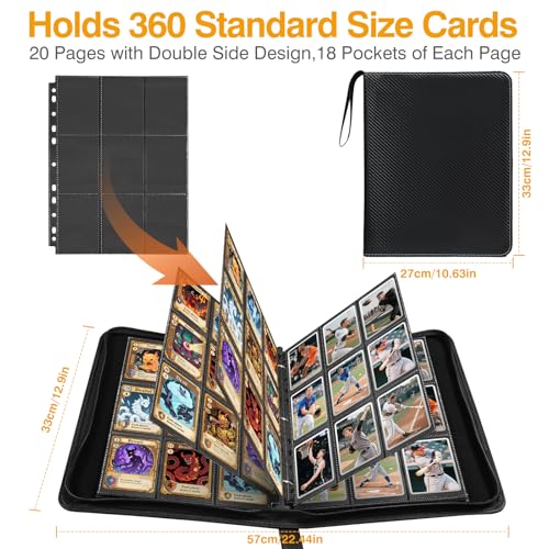20 Pack 360 Pockets Black Trading Card Sleeves Binder Sheets, Double Sided Thicken Game Card Sleeves for 3 Ring Binder, 9 Pocket Side Loading Page Protector for MTG, Yugioh, Game, Baseball Cards - color: Black-20 Pack