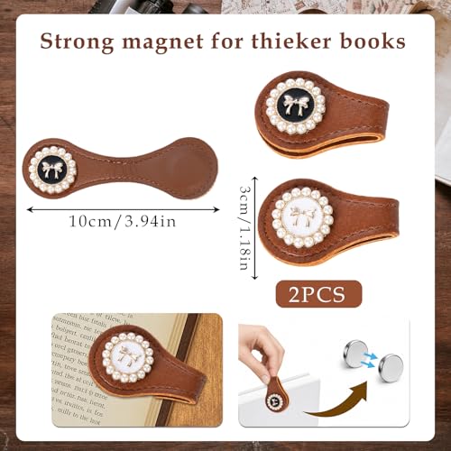 Bow Magnetic Leather Bookmark - 2 Pcs Vintage Book Mark Gifts Cute PU Magnet Page Markers Clips Accessories for Reading Women Lovers Readers Student Teacher Birthday School Office Supplies - style: Bow