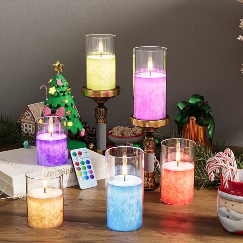 Battery Operated Flameless Candles with Remote & Timer, 12Color Glass 3Pack - color: Multicolor