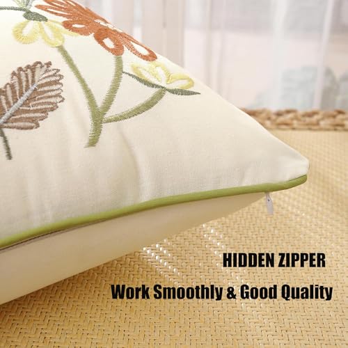 Embroidered Throw Pillow Covers 18x18 Pack of 2 Orange Floral - color: Orange Flowers