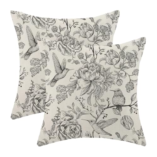 Chinoiserie Black Birds Floral Pillow Covers 18x18 Pack of 2 - color: Black Flower Bird 5, size: 18" x 18" (Pack of 2)