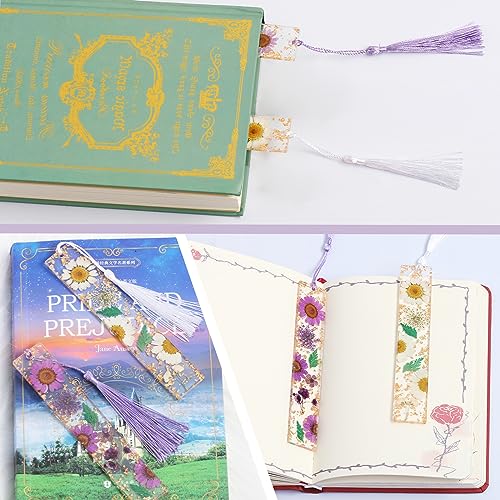 Bookmarks for Women, Kaluofan 2PCS Book Markers for Reading, Durable Handmade Dried Flower Bookmarks with Tassels, Pretty and Increase Reading Interest - color: D, size: 2PCS