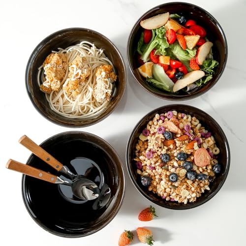 HASENSE Ceramic Soup Bowls, 40 Oz Serving Bowls Set of 4, Cereal Bowls, Salad Bowls for Pasta Soup Popcorn, Dishwasher & Microwave Safe, Christmas Thanksgiving Gifts, Red - color: Red, size: 40 Ounce