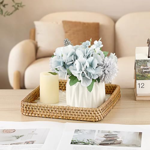 Small Wicker Tray, Handwoven Rattan Key Basket for Entryway Table - color: White, size: 8.3" x 8.3" x 1.6"