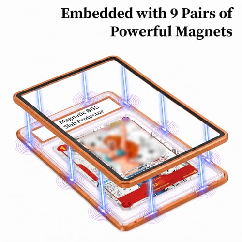 Magnetic BGS Slab Protector with Foldable Kickstand - UV Protection Tempered Glass & Aluminum Metal Bumper for 35PT Beckett Graded Cards, 9-Point Secure Lock Display Guard & Clear View (Orange) - color: Orange, size: BGS Card Case