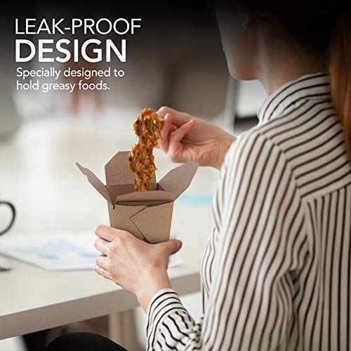 Take Out Food Containers 16 Oz Microwaveable Kraft Brown Paper Chinese Takeout Box (50 Pack) Leak and Grease Resistant Stackable Pint Size To Go Boxes - Recyclable Food Containers - Party Favor Box - size: 16 oz.