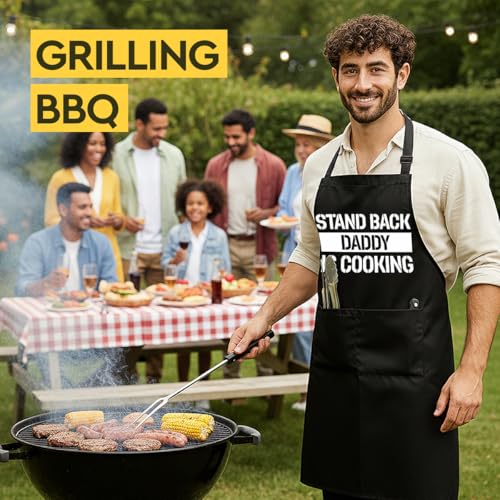 Funny Black Grill Apron with Pockets for Man,Dad,Husband,Father in Law,Chef Daddy Grilling Apron BBQ Cooking Gifts - color: Daddy Apron-1