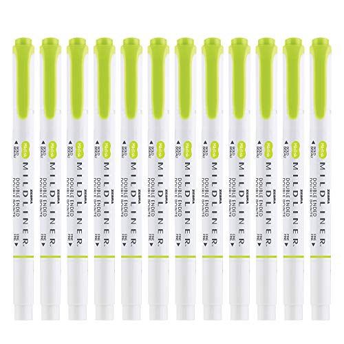 Zebra Pen MILDLINER No Bleed Highlighter, Citrus Green, Dual Tip, 12-Pack - color: Citrus Green