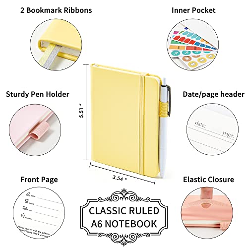 feela 3 Pack Pocket Small Notebook Journals, Mini Cute Hardcover College Ruled Notepad Women Office Supplies, with 3 Black Pens, 3.5”x 5.5”, A6, Pastel Colors, Light Yellow, Light Pink, Pale Orange - color: Light Yellow, Light Pink, Pale Orange