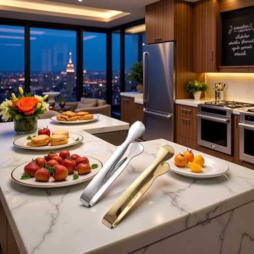 1Pc Black Mini Stainless Steel Serving Tong with Smooth Edge for Appetizers, Tea Party, Coffee Bar, Desserts - Kitchen Utensils