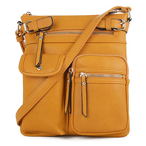 SG SUGU Katie Lightweight Medium Crossbody Bag Shoulder Bag with Multi Pocket for Women - color: Mustard