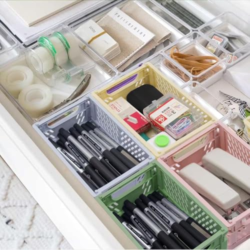 4 Pack Mini Foldable Plastic Small Baskets for Organizing and Storage, Collapsible Storage Crate for Home Bedroom Office Classroom Drawer Organizers (5.9x3.9x2.2in) Mini Size - size: Small