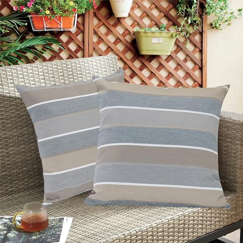 FUNHOME Outdoor Pillow Covers 18x18 Inch Pack of 2, No Insert-Grey Stripe - color: Grey Stripe, size: 18"L x 18"W