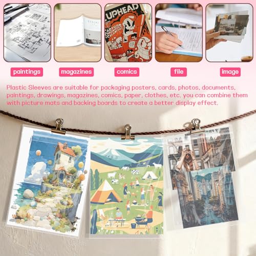 VOKOY 100 Pack 8 3/8 x 10 1/8 inches Crystal Clear Sleeves Storage Bags, Self Sealing Cellophane Bags Magazine Sleeves Protectors for 8x10 Photo Mats Art Prints Drawings - size: 8 x 10 Inch, style: 100 Pack