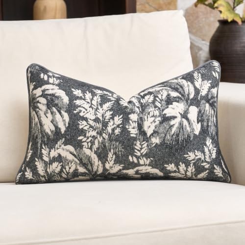 Alerfa Dark Grey Neutral Floral Pillow Cover 12 x 20 Inch, Vintage Rectangle Couch Fall Throw Pillow Cover Soft Decorative Farmhouse Accent Pillowcase for Living Room Bedroom - color: Dark Grey, size: 20" x 12" (Pack of 1)