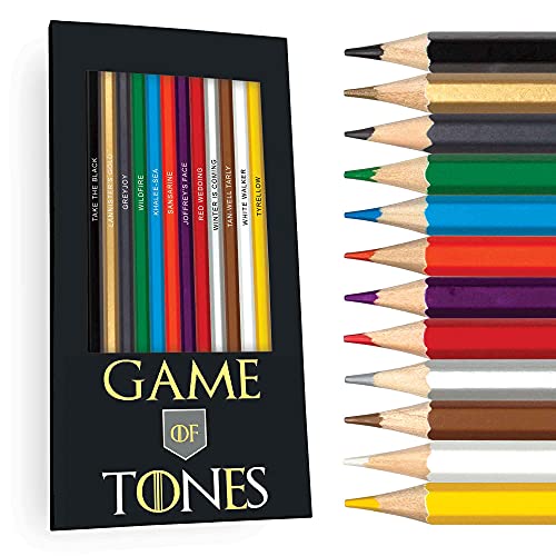 Game of Tones Colored Pencil Set for Fans of Game of Thrones | Set of 12 Parody Pencils | Each Color Pencil is Foil-Stamped with Clever Show References | Great Gift for Fans - style: Game of Thrones