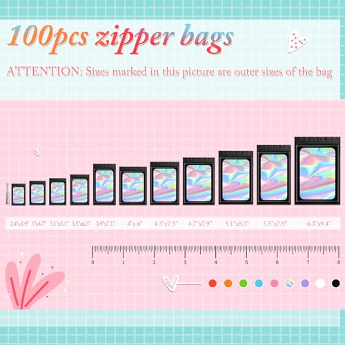 Funfery 100 pcs Black Mylar Holographic Bags Packaging Bags,Clear Resealable Smell Proof Bag Foil Pouch Zipper Bag for Food Storage,Lipgloss,Jewelry,Eyelash Packaging for Small Business(3.5x6.3In) - color: Black, size: 3.5 x 6.3 Inch
