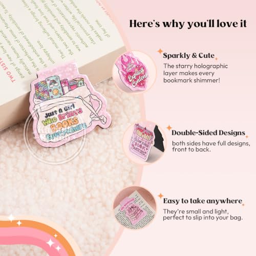 KACIOLA 12PCS Glittery Magnetic Bookmarks for Women, Cute Book Marks - color: Bookworm