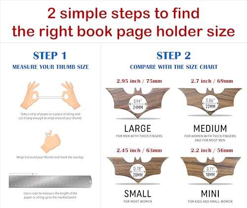 Bat Thumb Book Page Holder, Smooth Finish Walnut Wood Book Holder for Reading, Ideal Book Reader Gifts & Reading Accessories,Book Worm Gifts for Women, Thumb Book Page Holder - Book Lover Gifts - size: Small